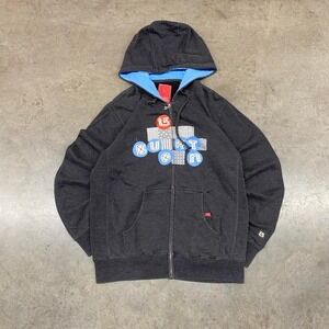 Burton Snowboards Zip Up Hoodie Black Blue Logo Y2K Men's Medium